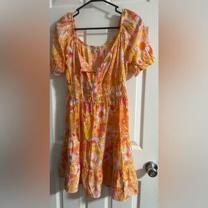 Indulge Floral Short Sleeve Tiered Summer Dress Size: M